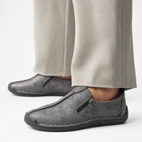 Grey Textured Zip Loafers