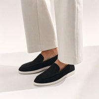 Black Suede Stitched Loafers