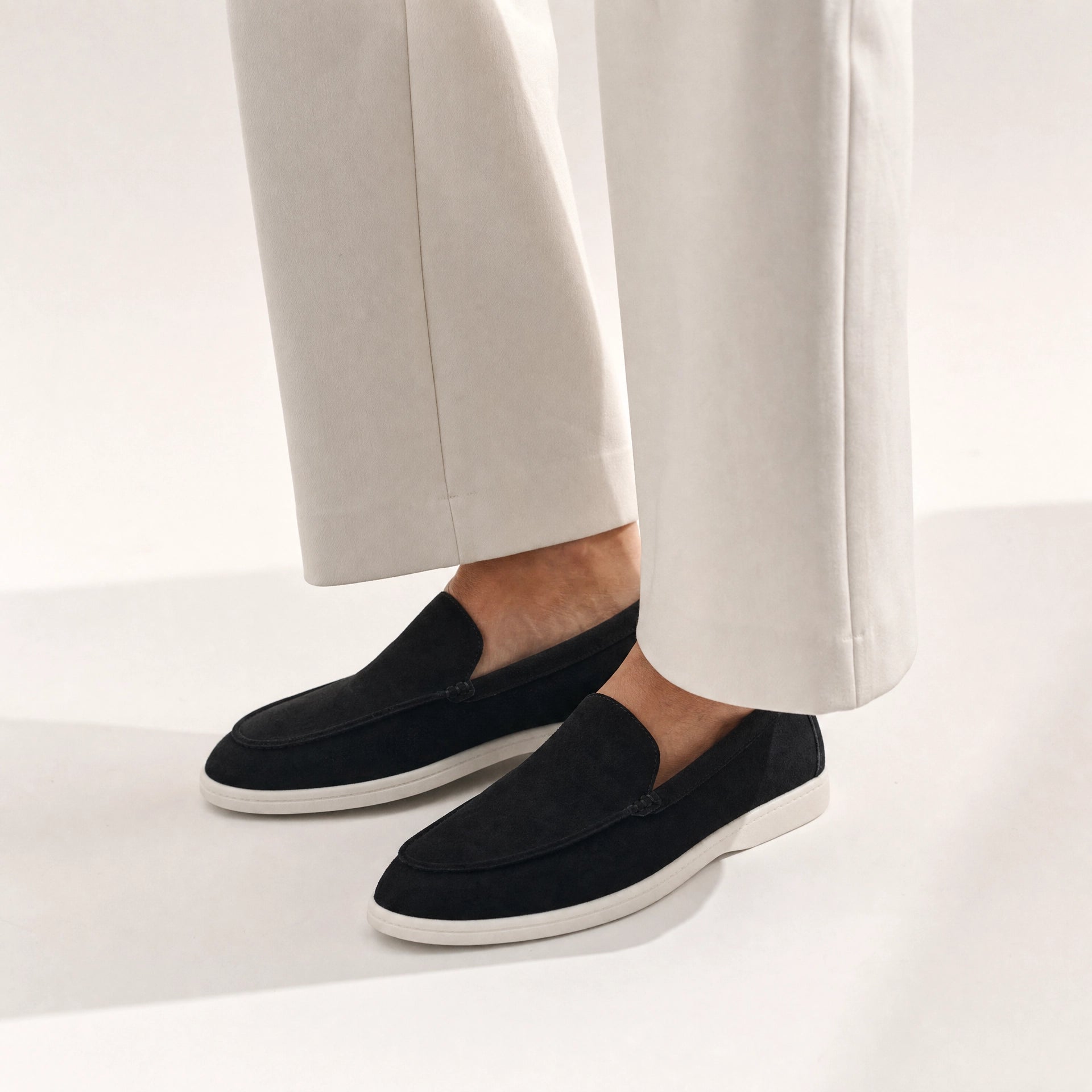 Black Suede Stitched Loafers