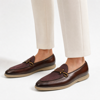 Brown Mixed Leather Horsebit Loafers