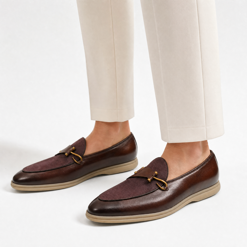 Brown Mixed Leather Horsebit Loafers