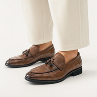Embossed Tassel Loafers Square Toe