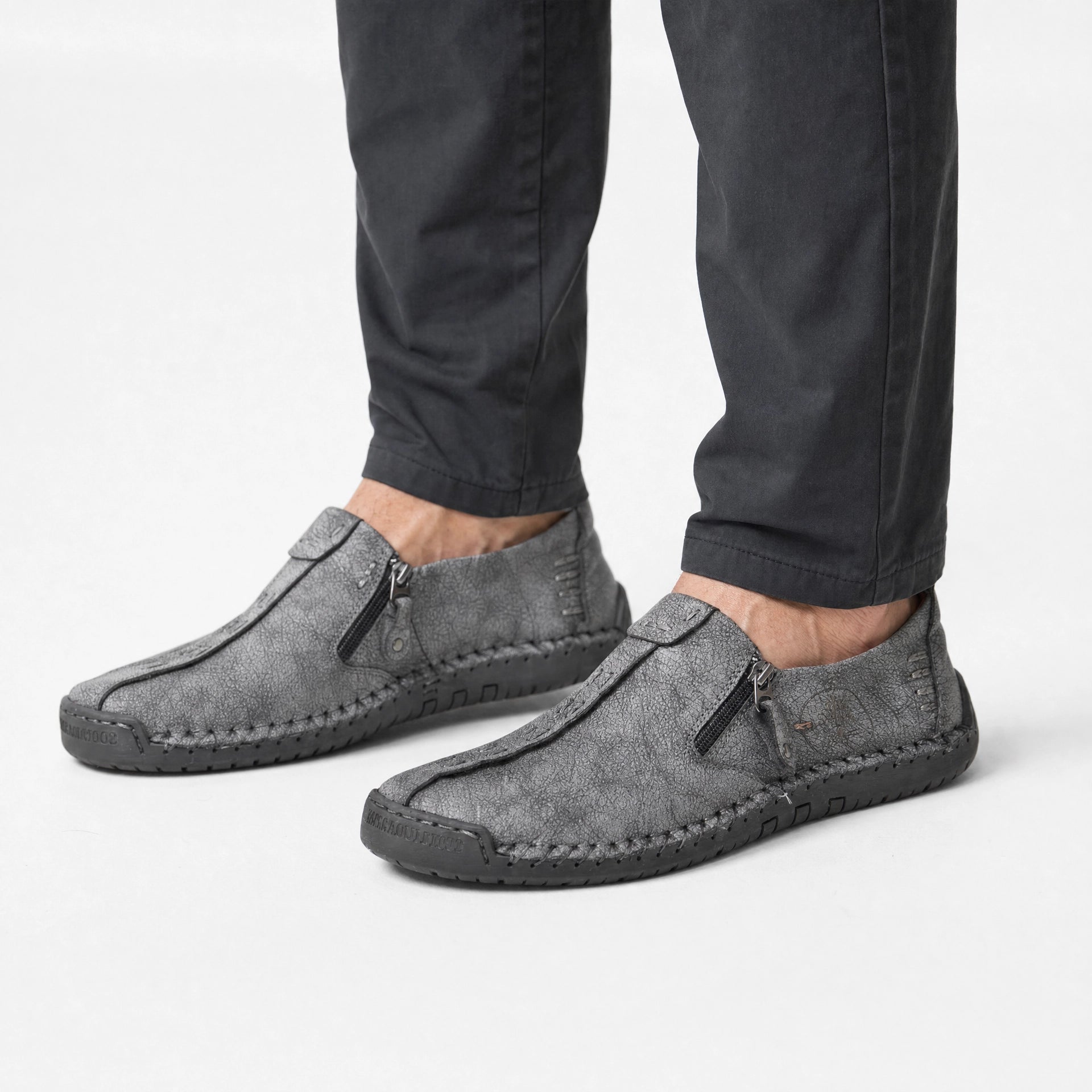 Grey Textured Zip Loafers