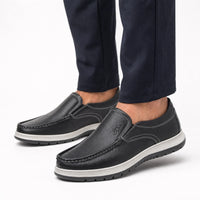 Black Leather Contrast Sole Loafers