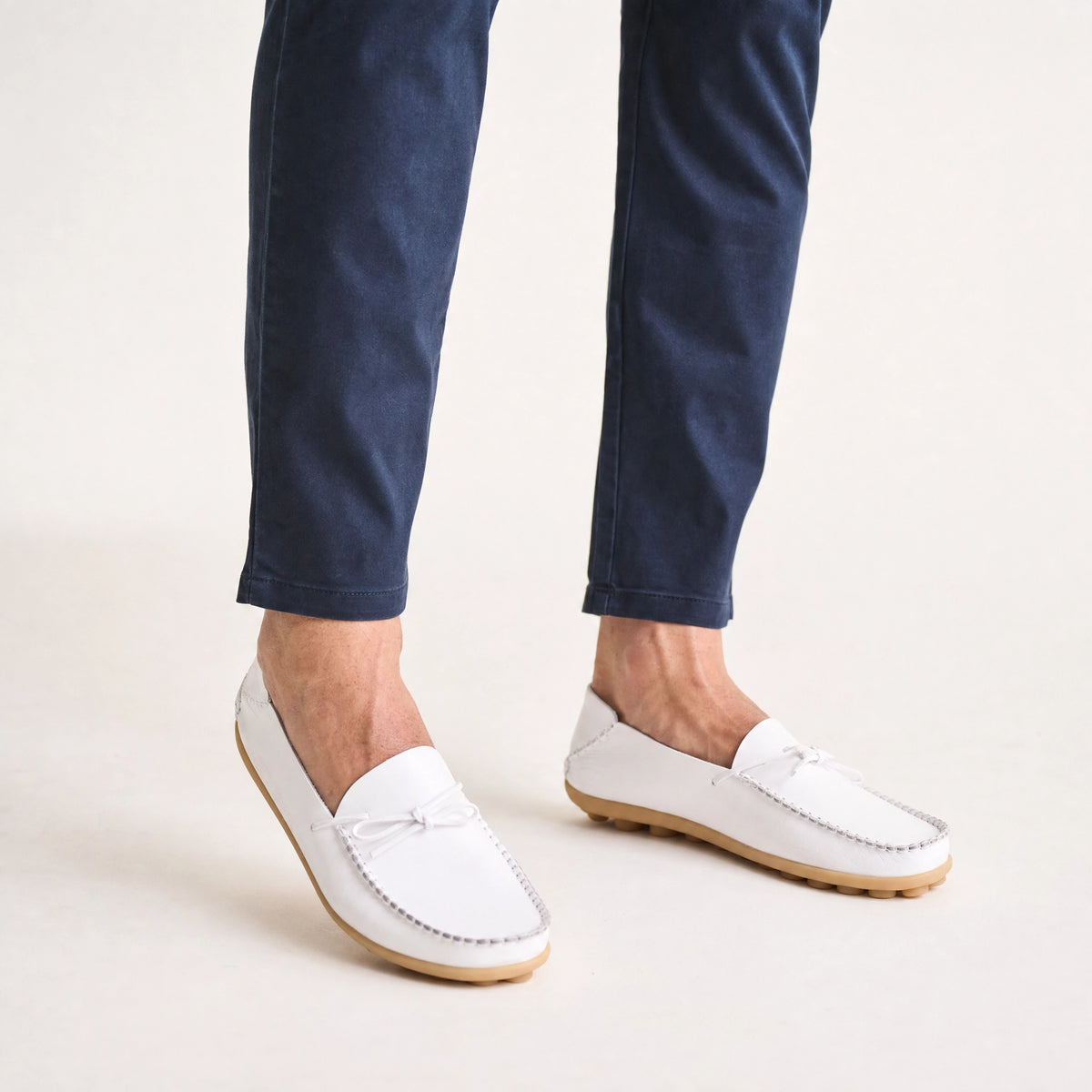 White Leather Studded Bow Loafers