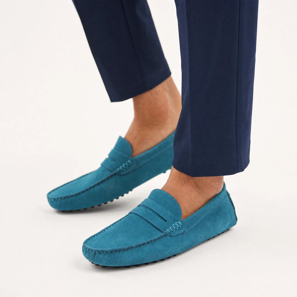 Blue Suede Rubber Pebble Loafers