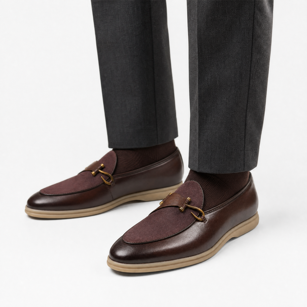 Brown Mixed Leather Horsebit Loafers