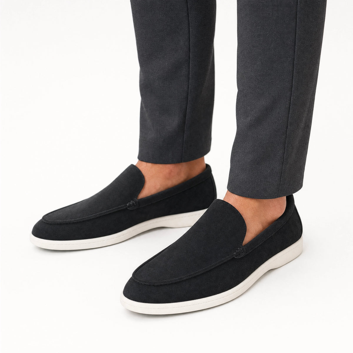 Black Suede Stitched Loafers
