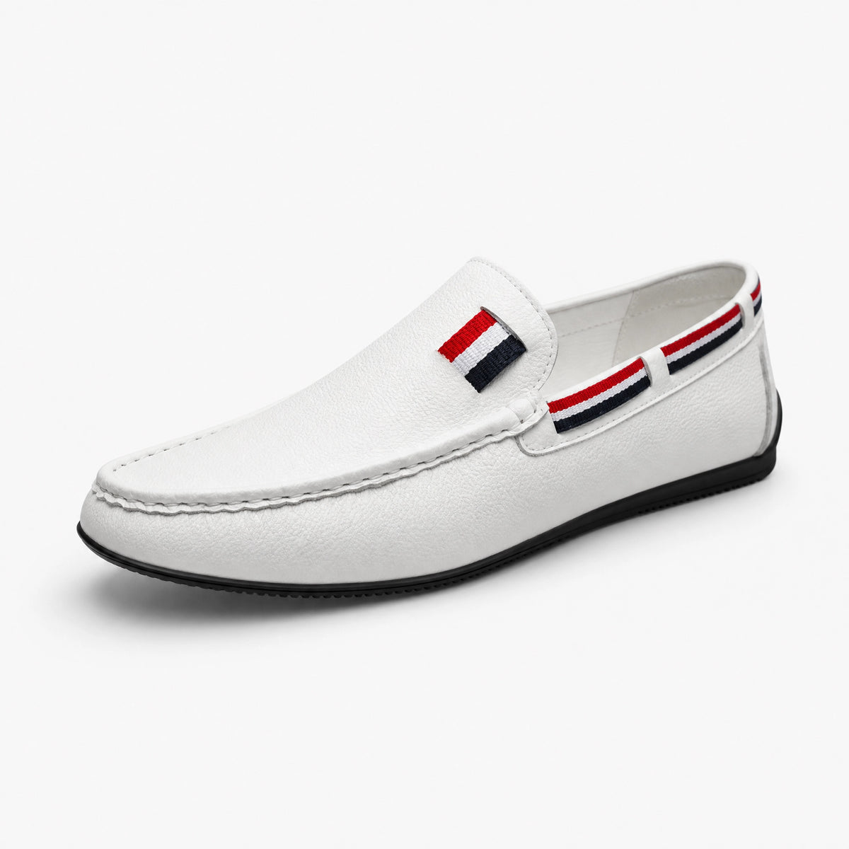 White Tricolour Leather Loafers