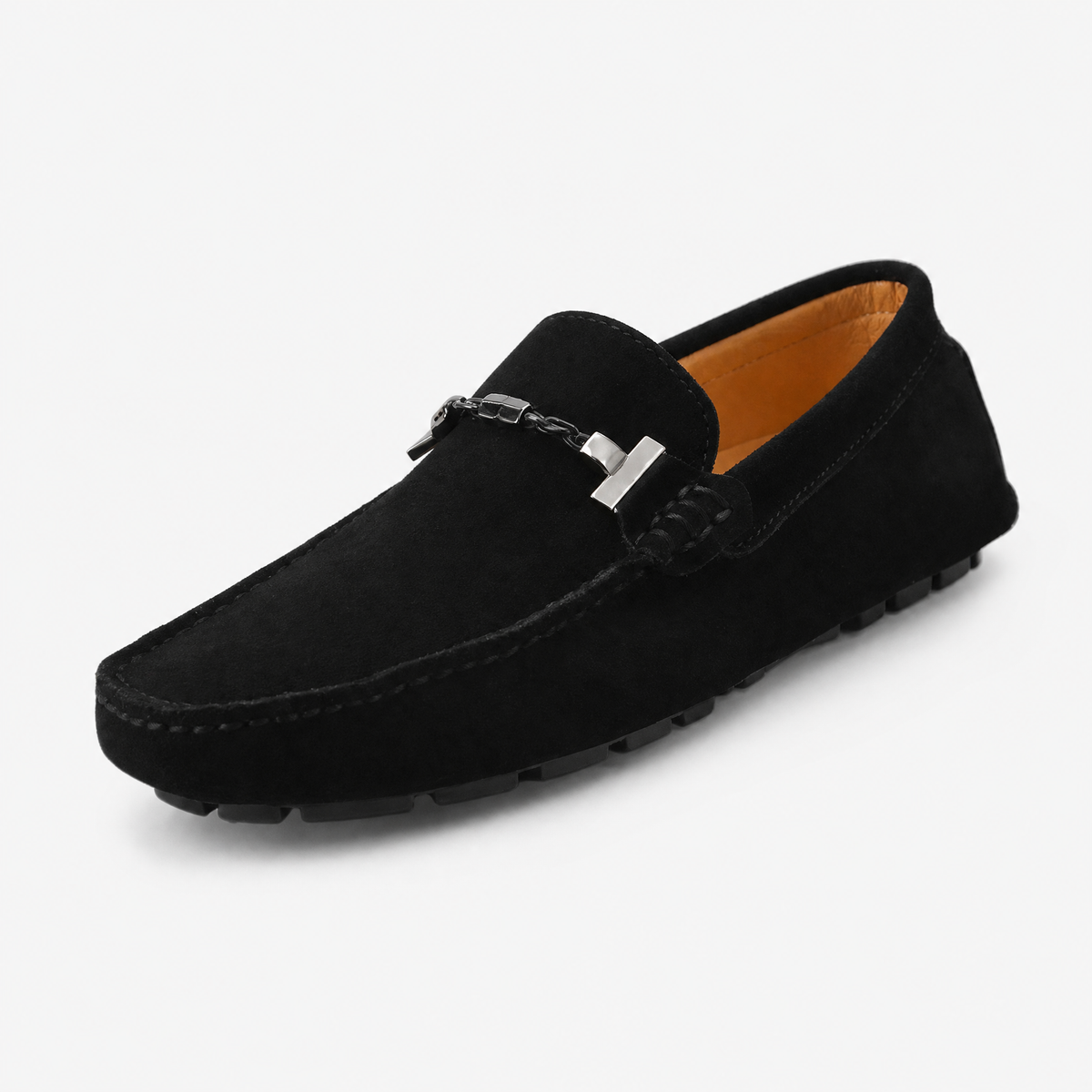 Black Suede Chain Studded Loafers
