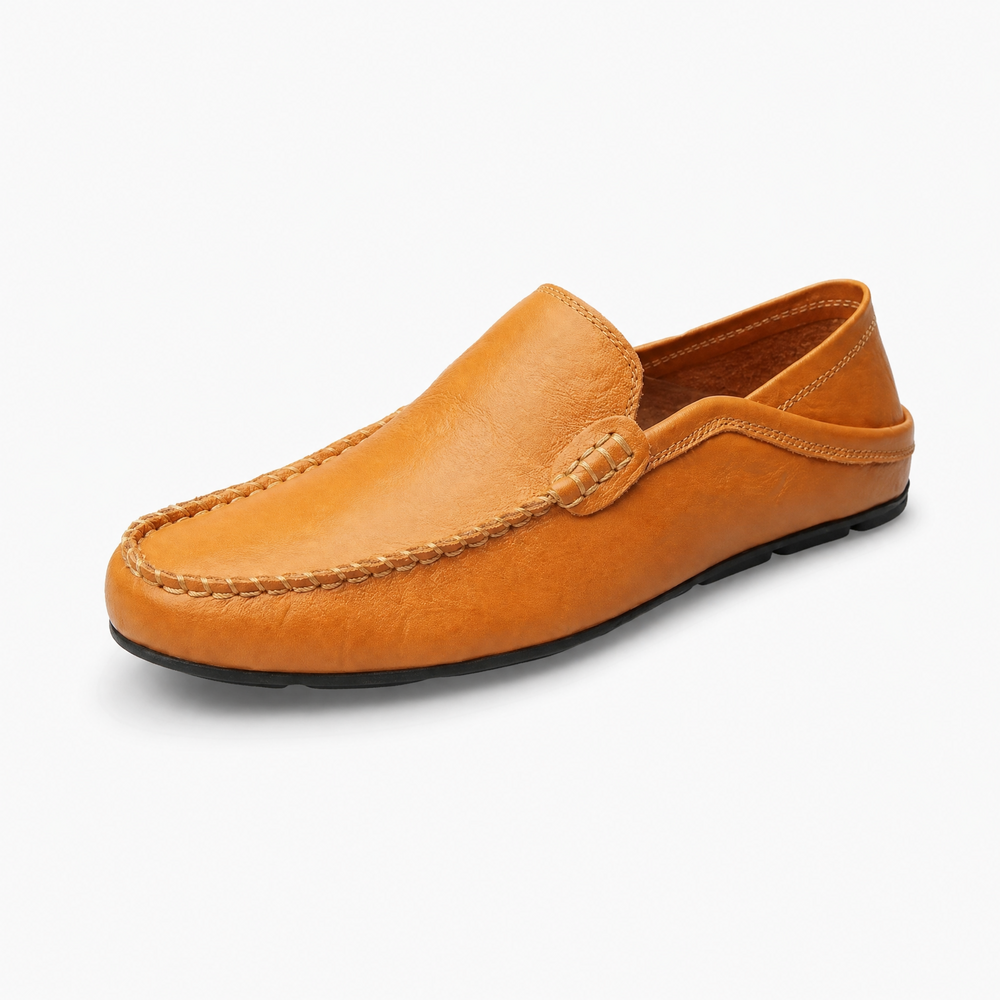 Camel Perforated Leather Loafers