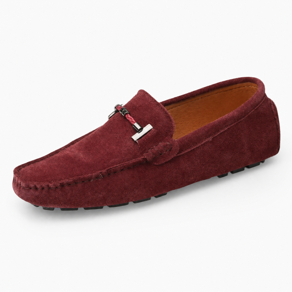 Burgundy Suede Chain Driving Loafers
