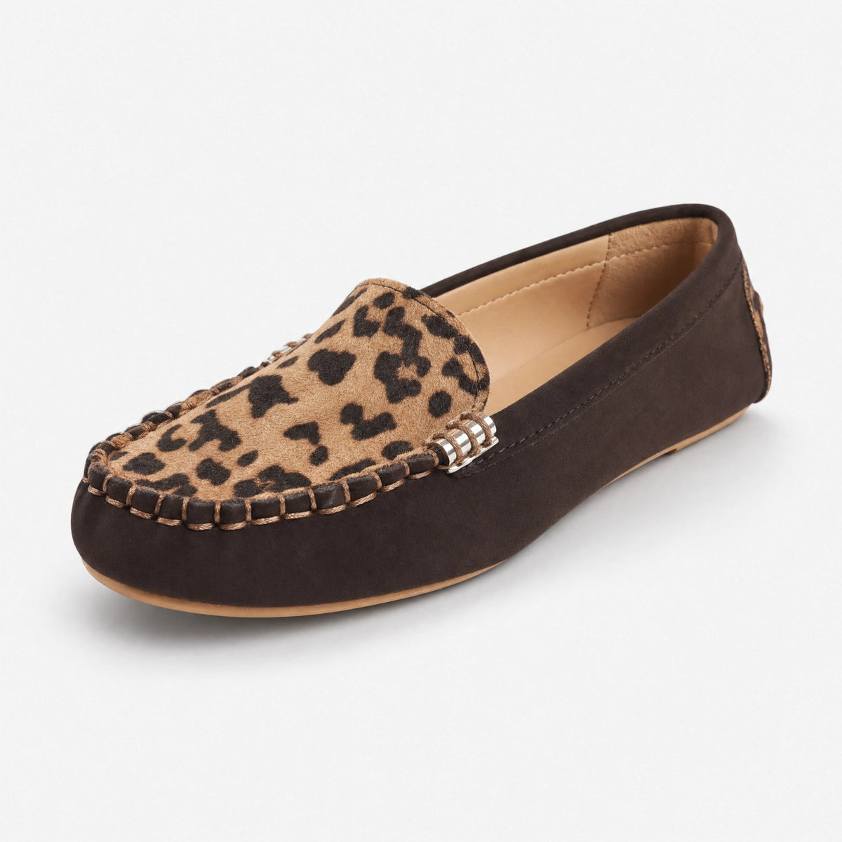 Brown Suede Leopard Saddle Loafers