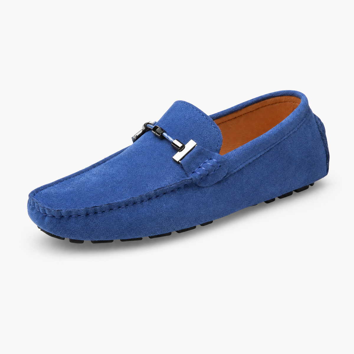 Blue Suede Chain Detail Loafers