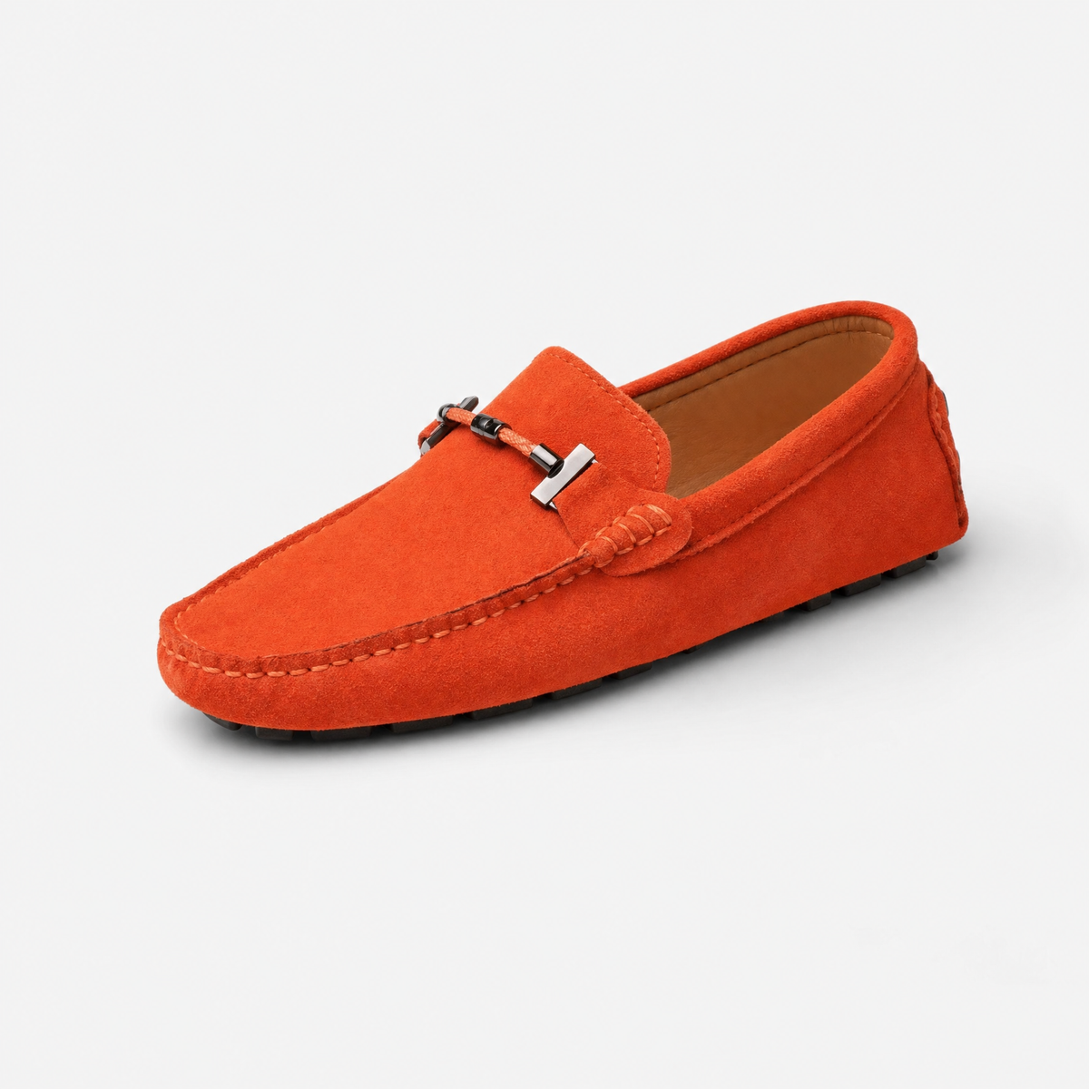 Orange Suede Chain Driving Loafers