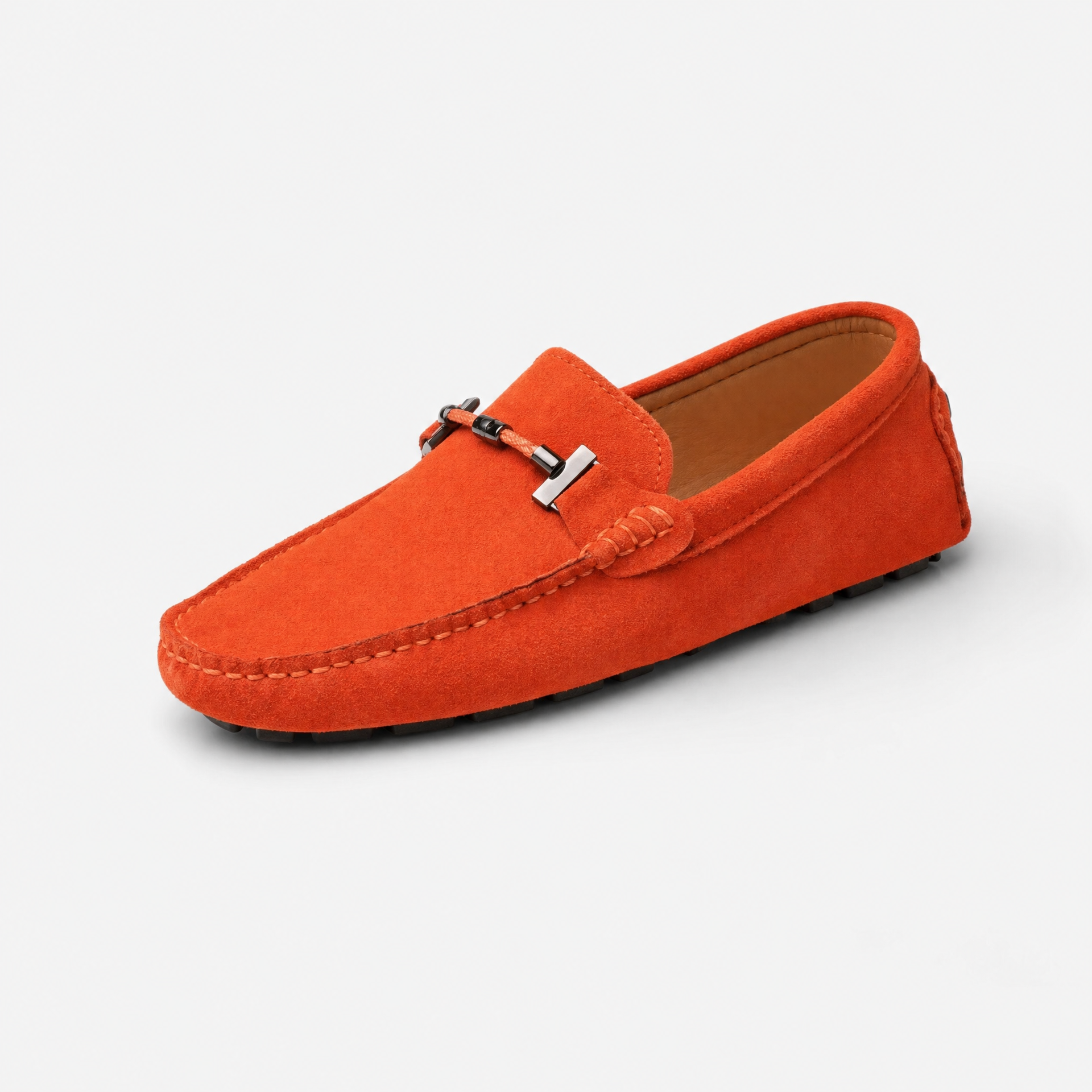 Orange Suede Chain Driving Loafers