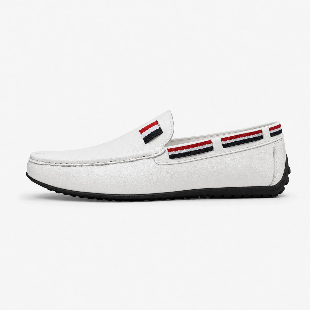 White Tricolour Leather Loafers