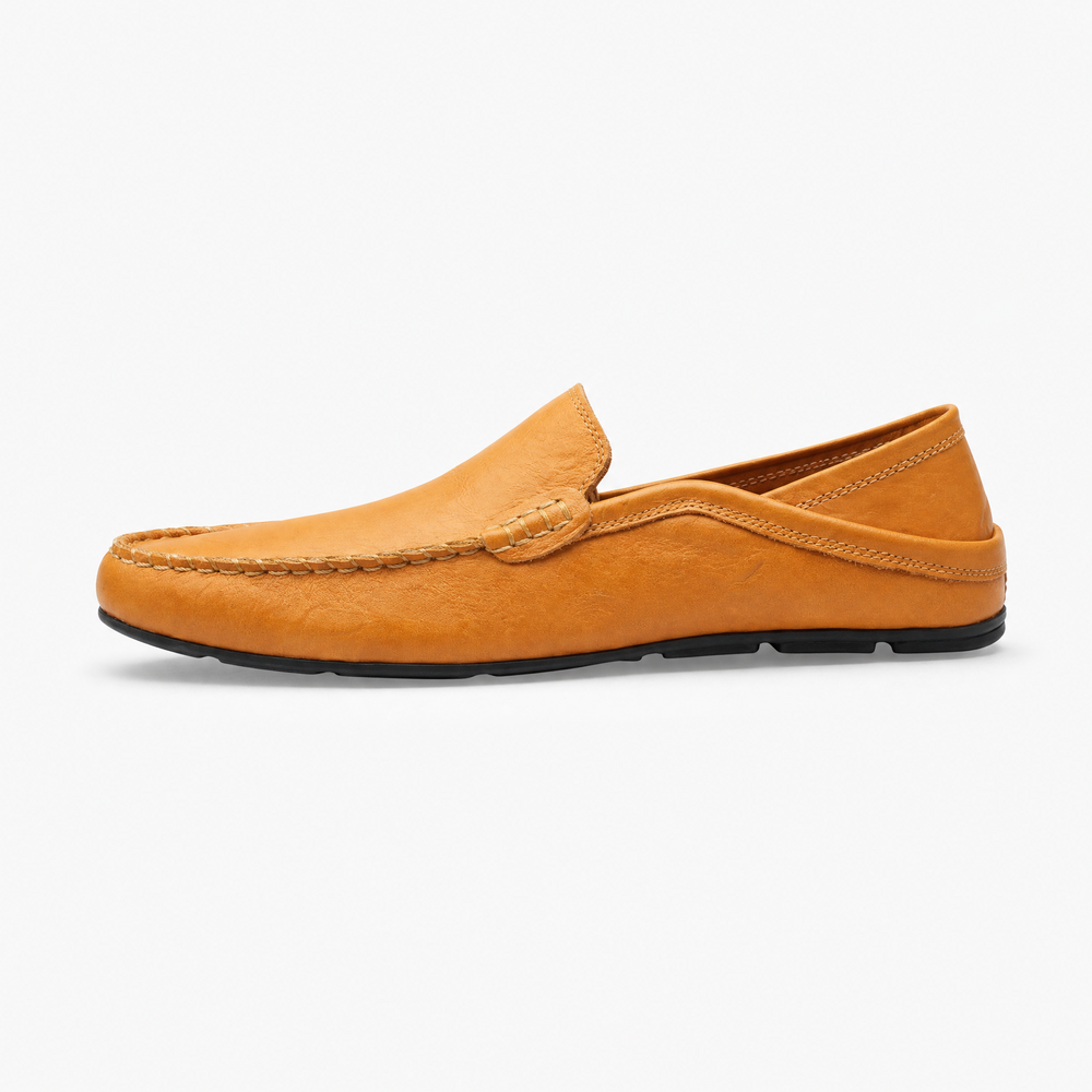 Camel Perforated Leather Loafers