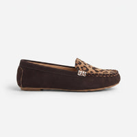 Brown Suede Leopard Saddle Loafers