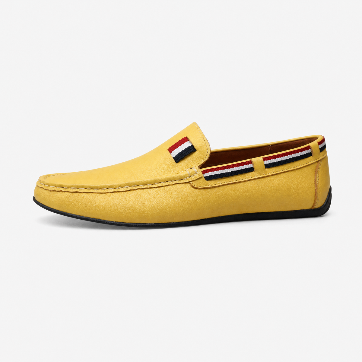Yellow Tricolour Leather Loafers