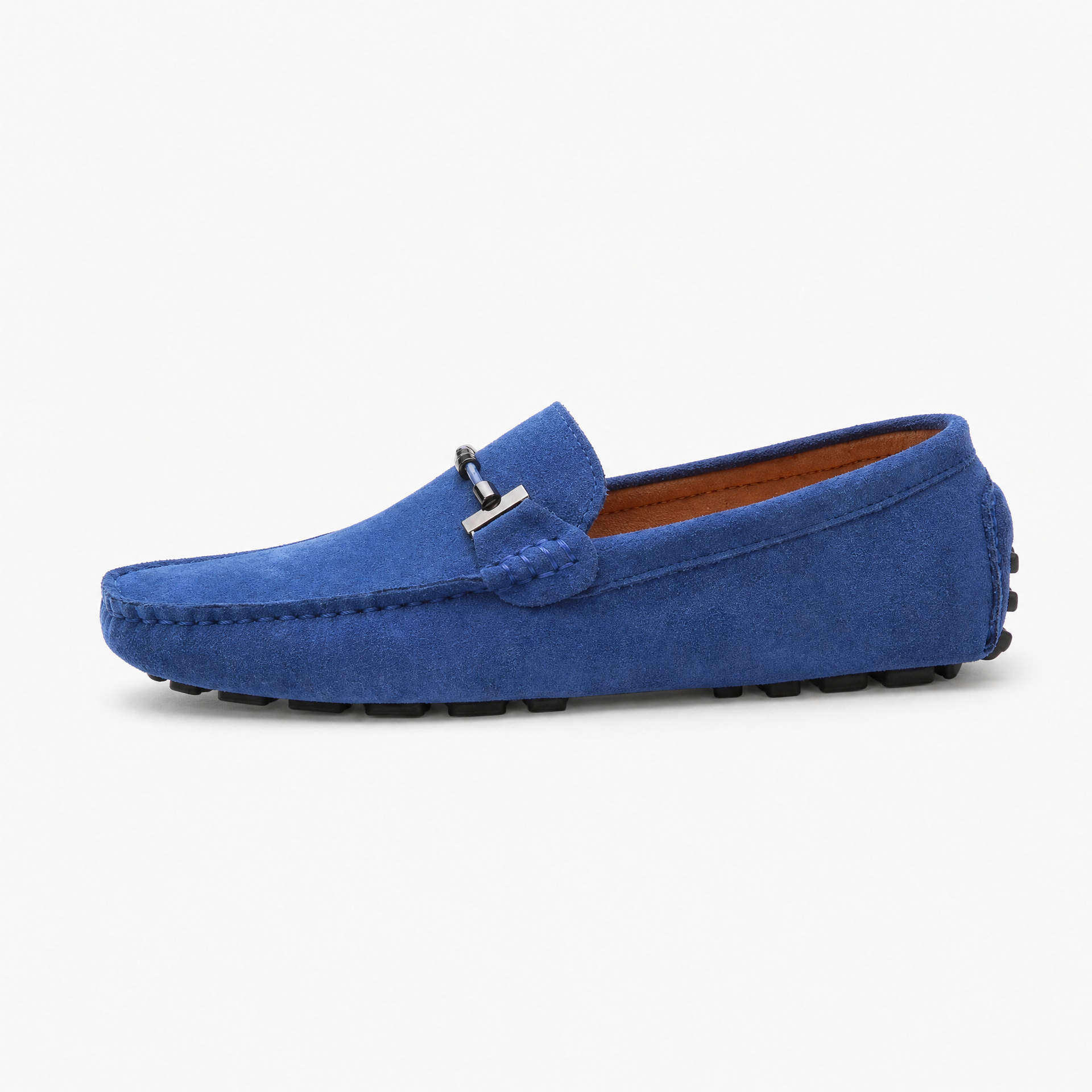 Blue Suede Chain Detail Loafers