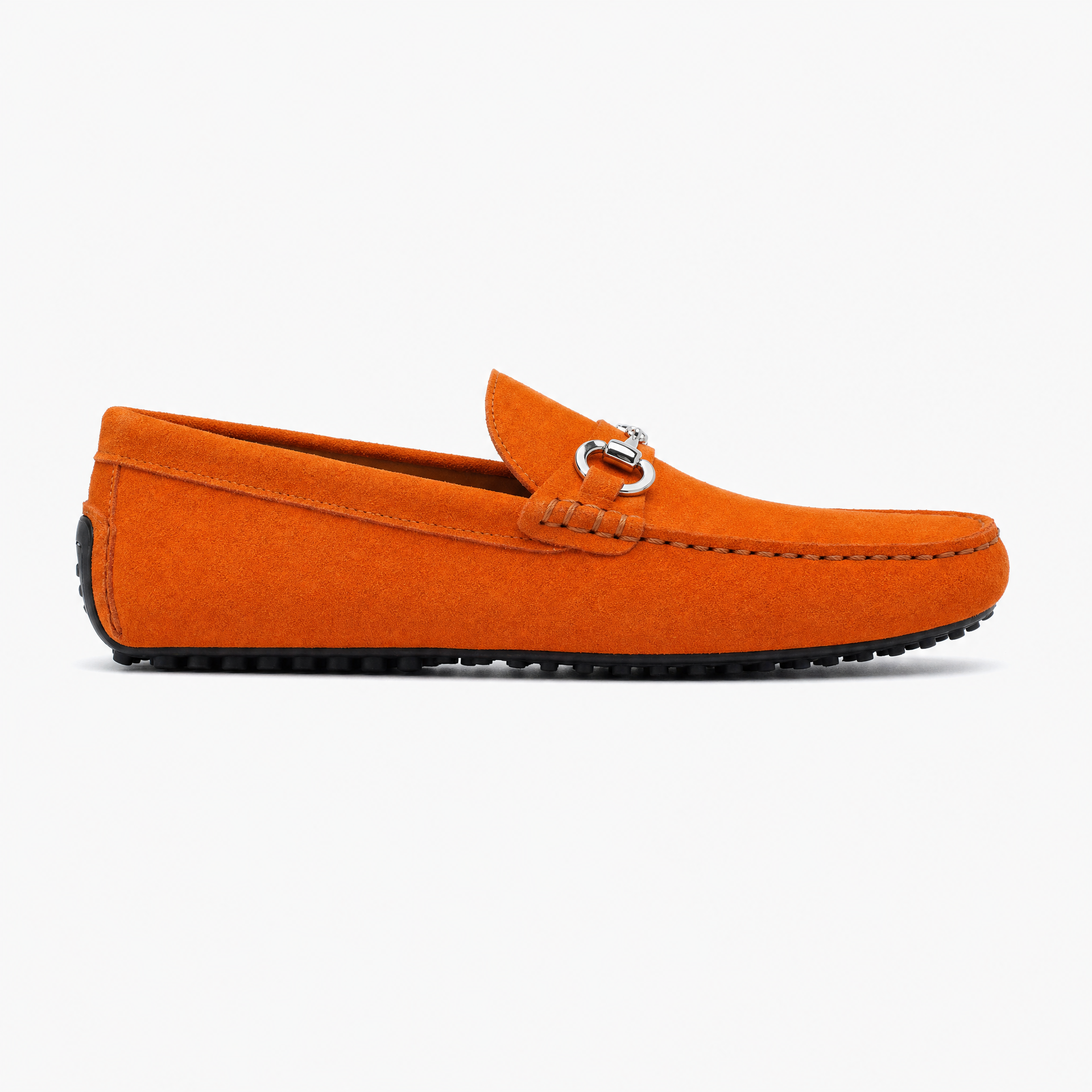 Orange Suede Chain Driving Loafers