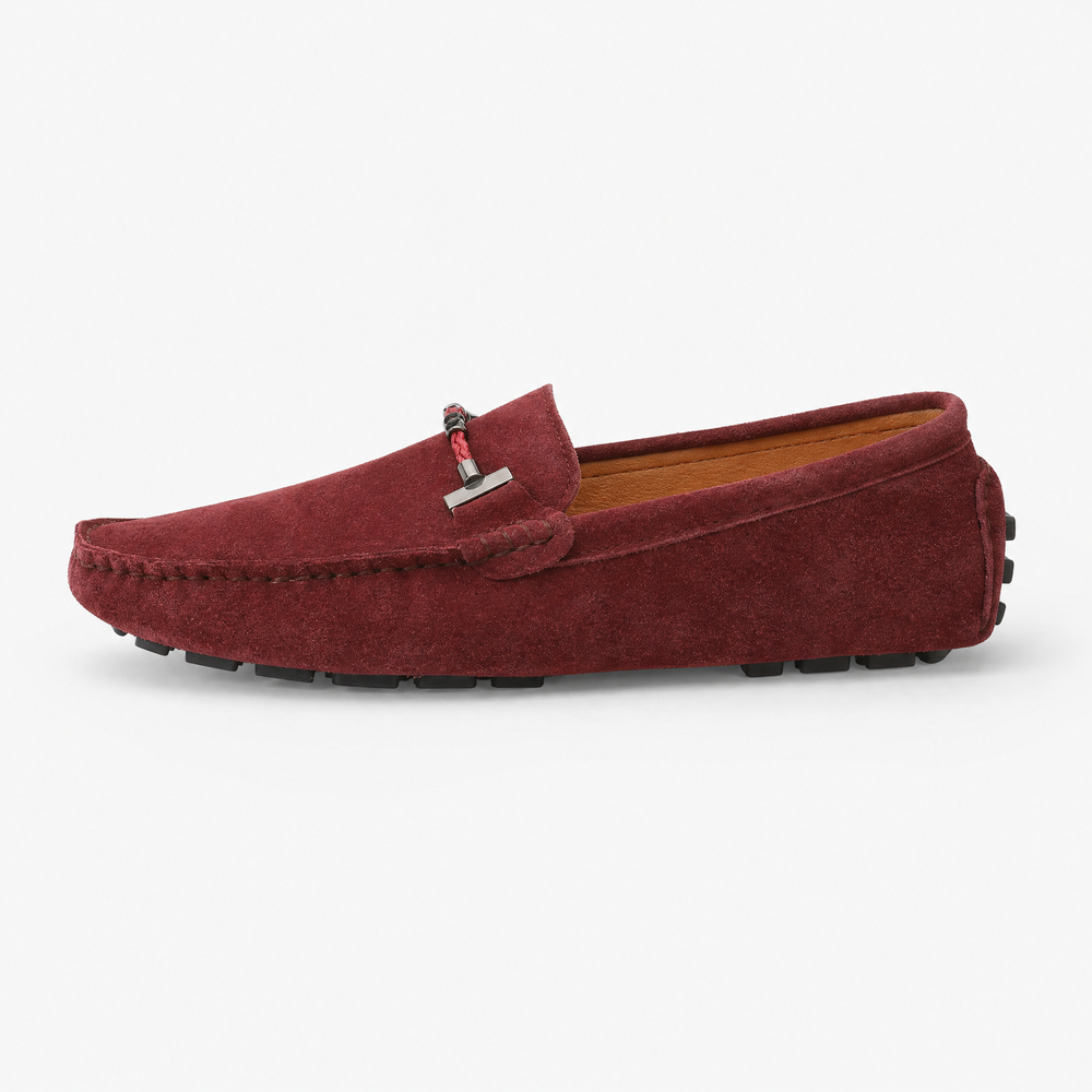 Burgundy Suede Chain Driving Loafers