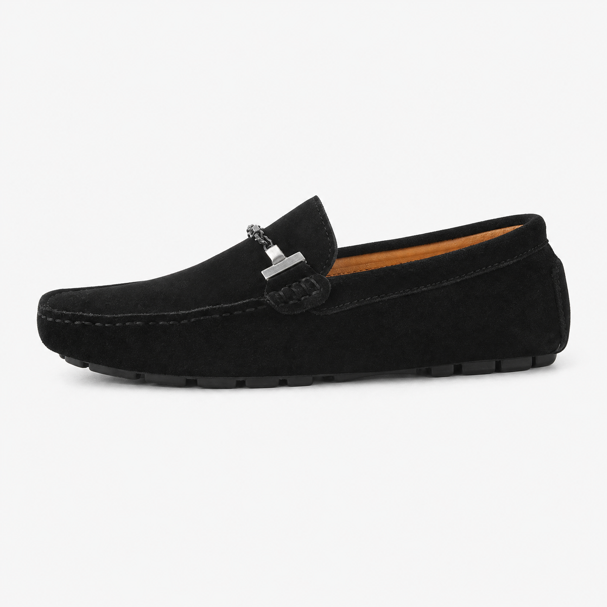 Black Suede Chain Studded Loafers
