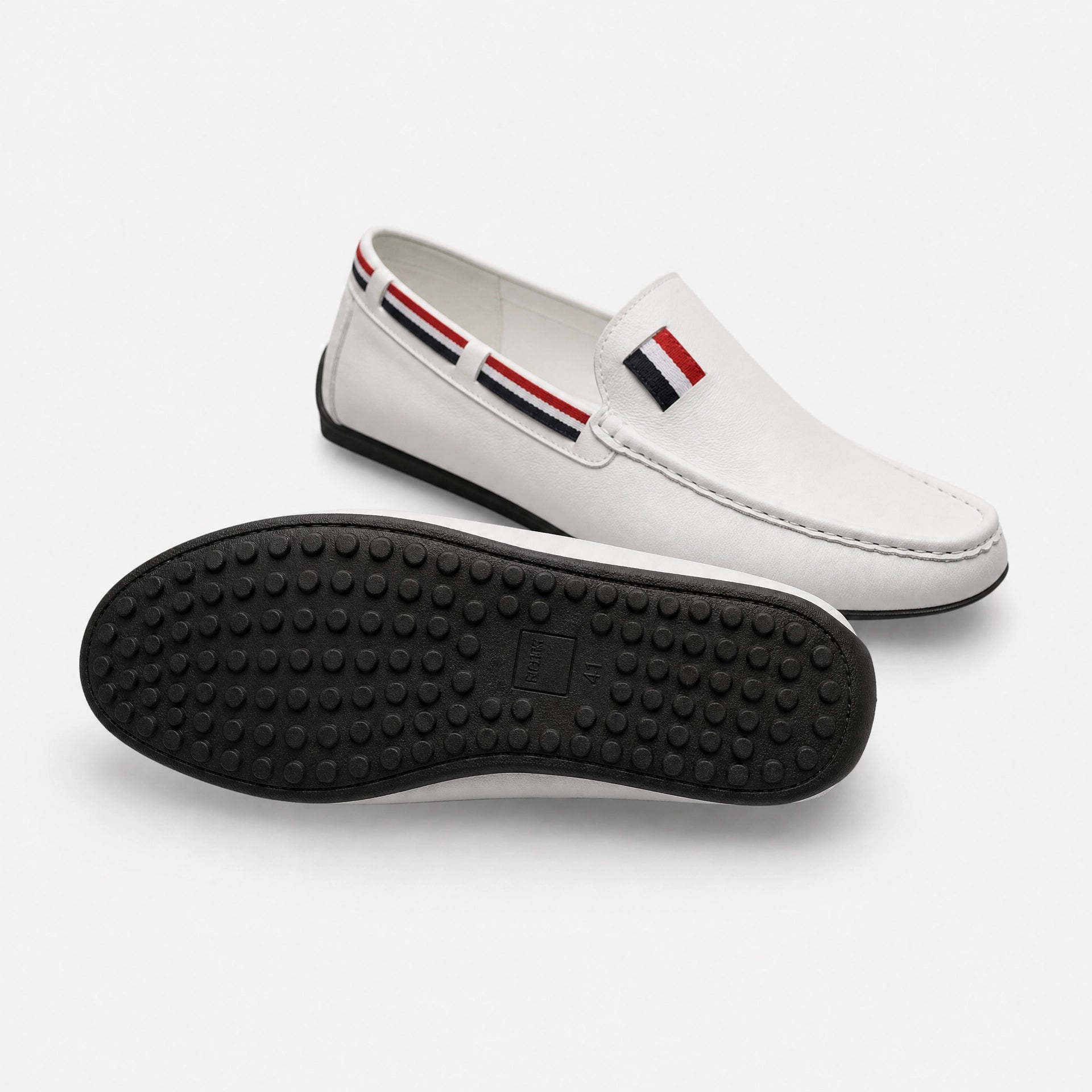 White Tricolour Leather Loafers