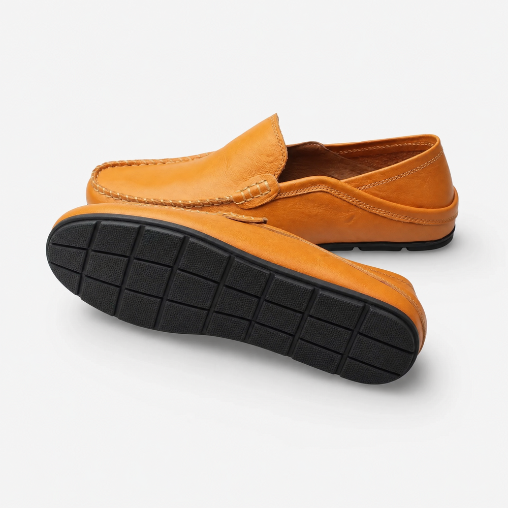 Camel Perforated Leather Loafers