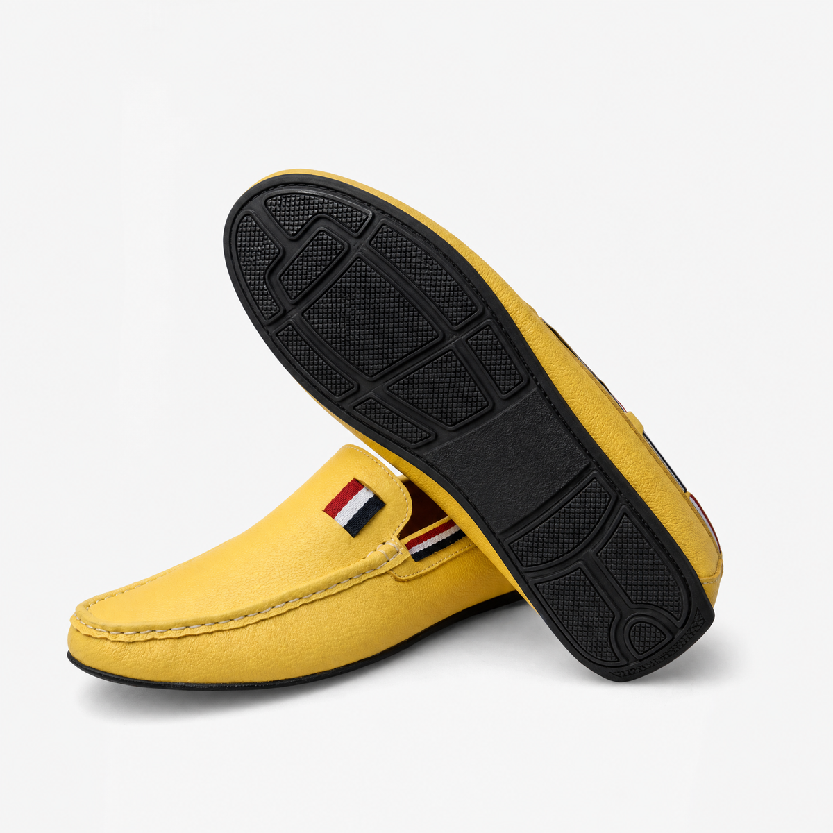 Yellow Tricolour Leather Loafers