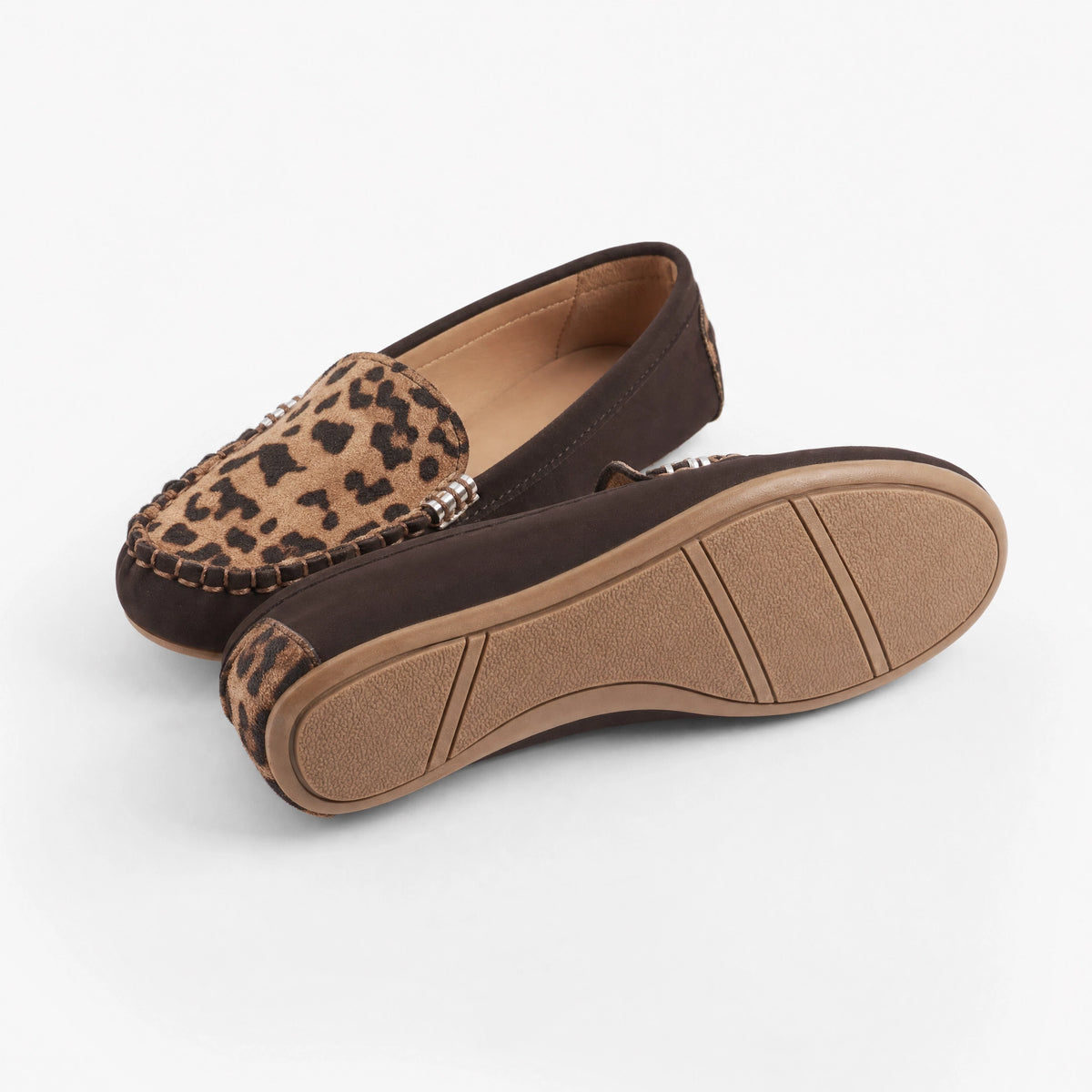 Brown Suede Leopard Saddle Loafers