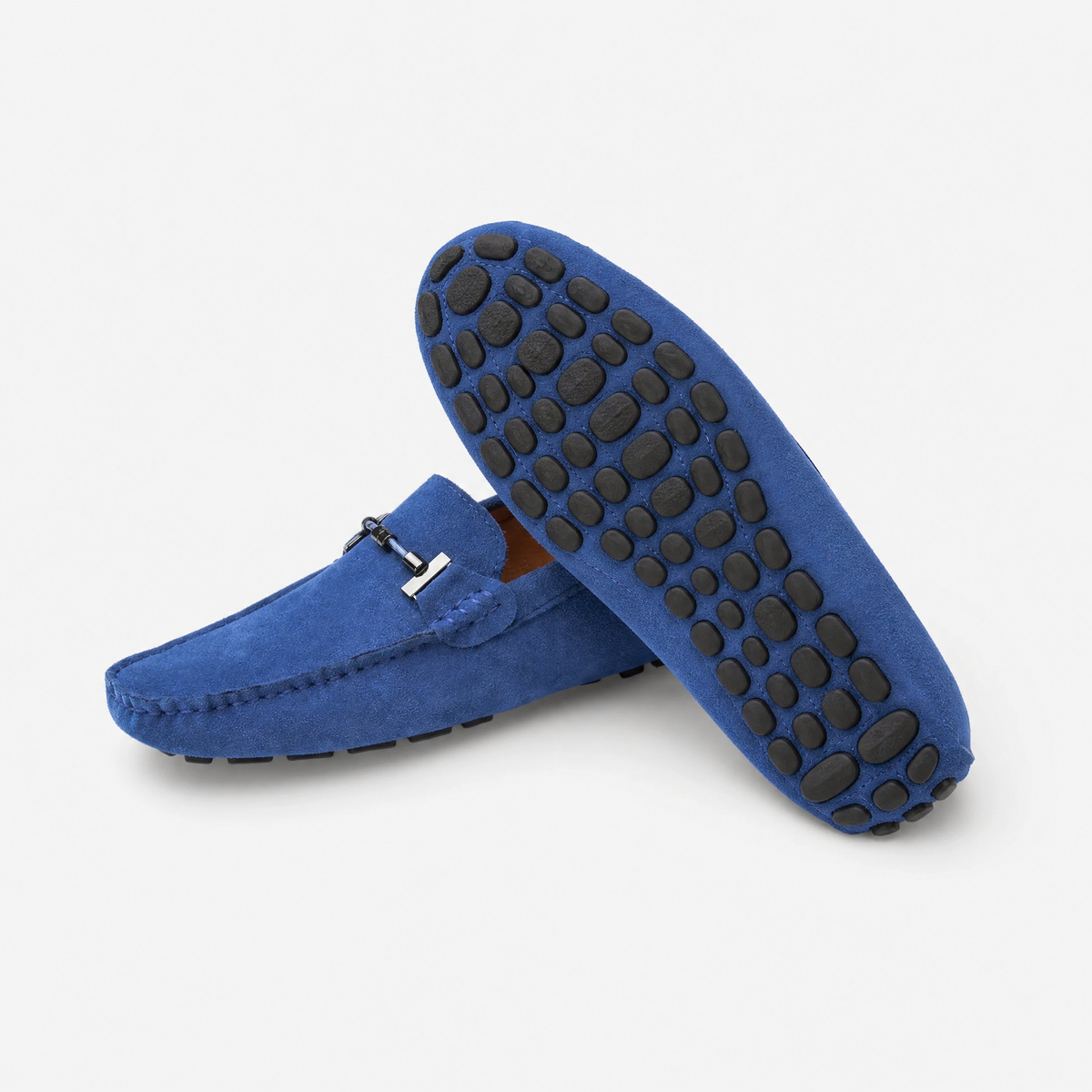 Blue Suede Chain Detail Loafers