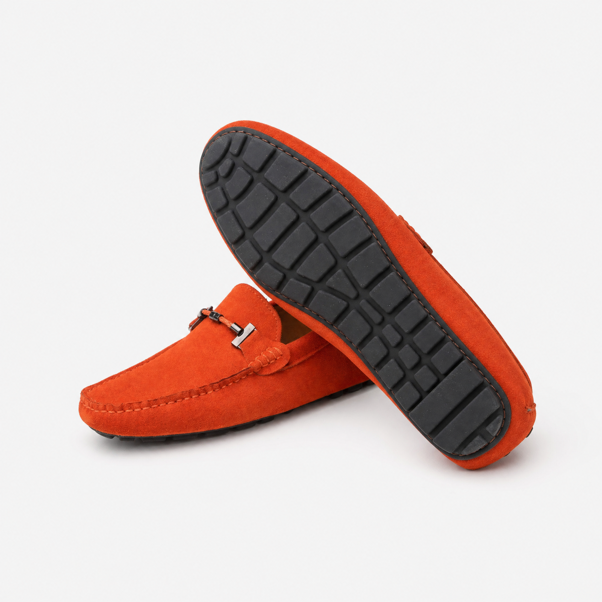 Orange Suede Chain Driving Loafers