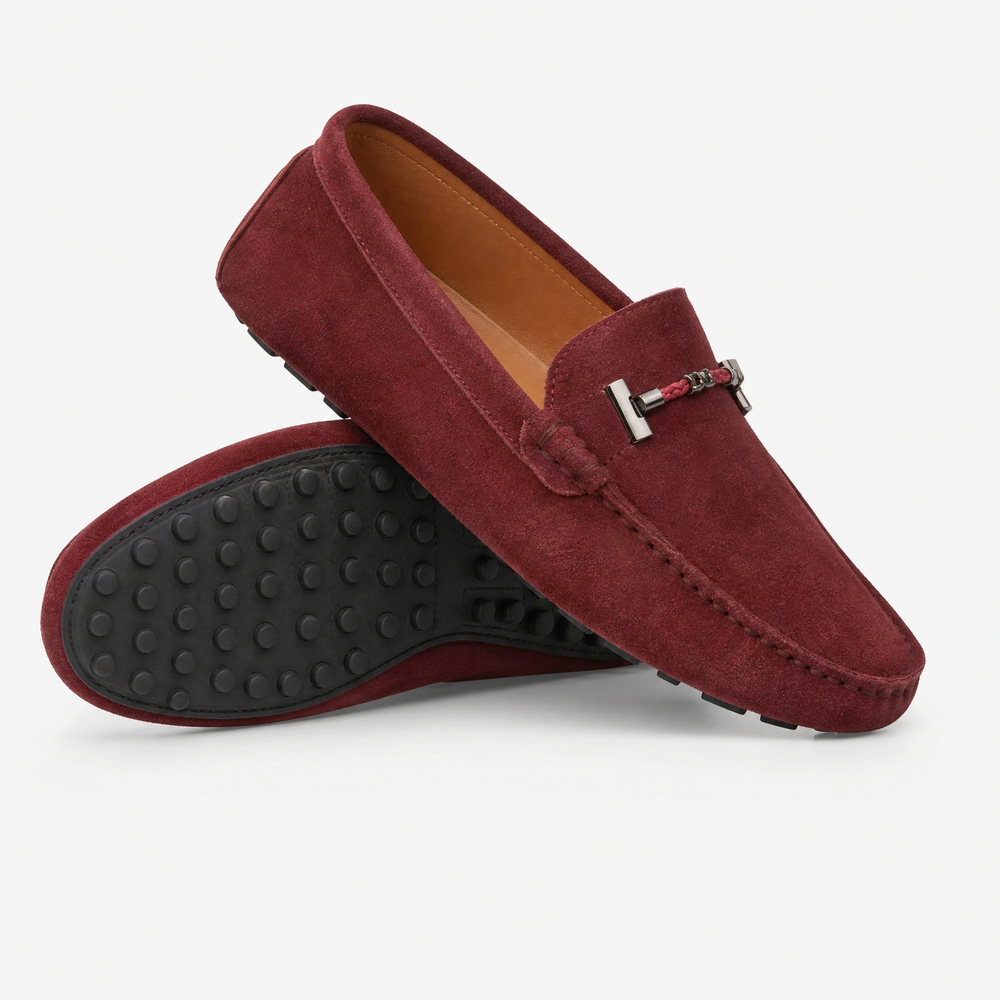 Burgundy Suede Chain Driving Loafers