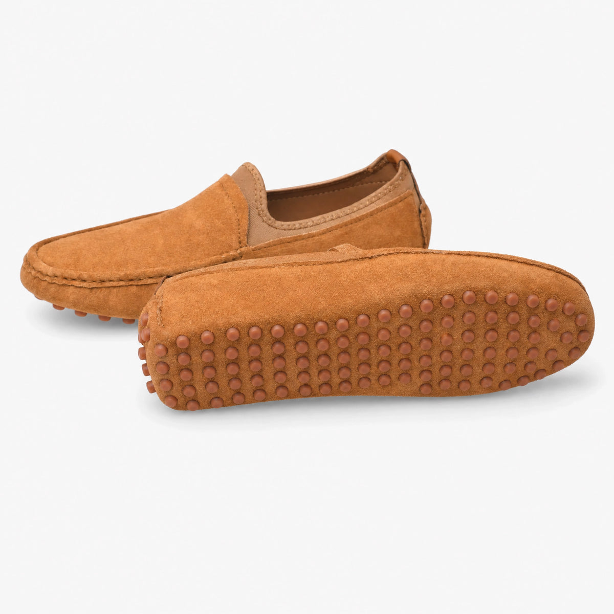 Camel Suede Studded Sole Loafers