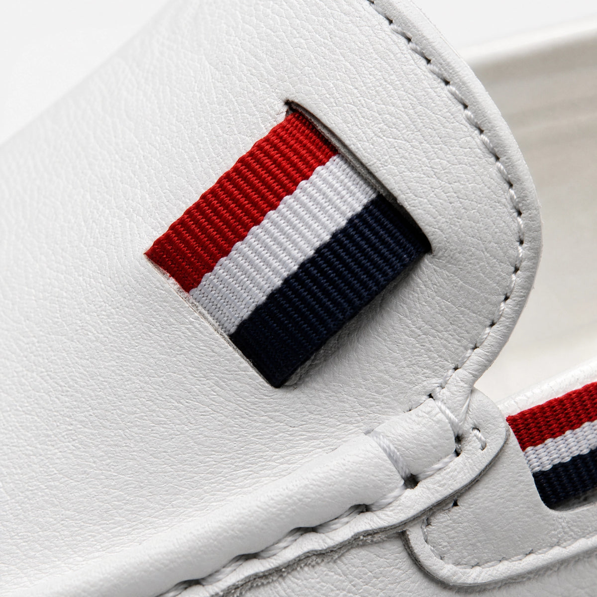White Tricolour Leather Loafers