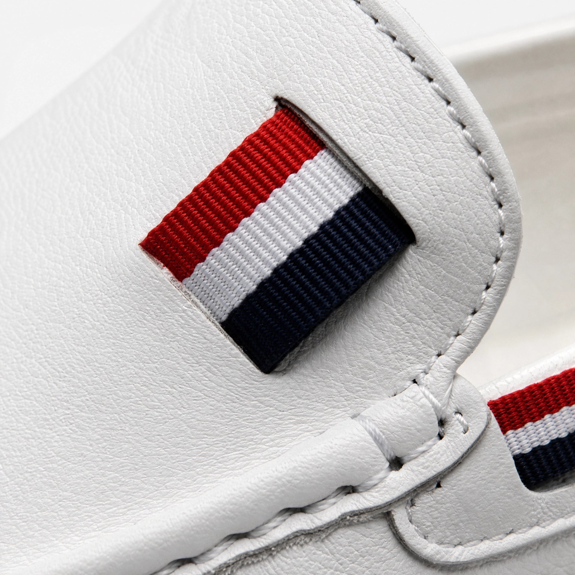 White Tricolour Leather Loafers