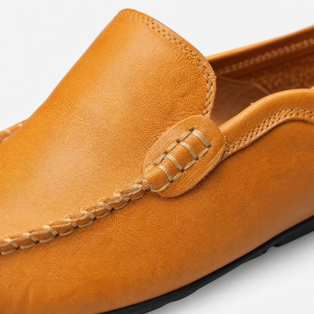 Camel Perforated Leather Loafers