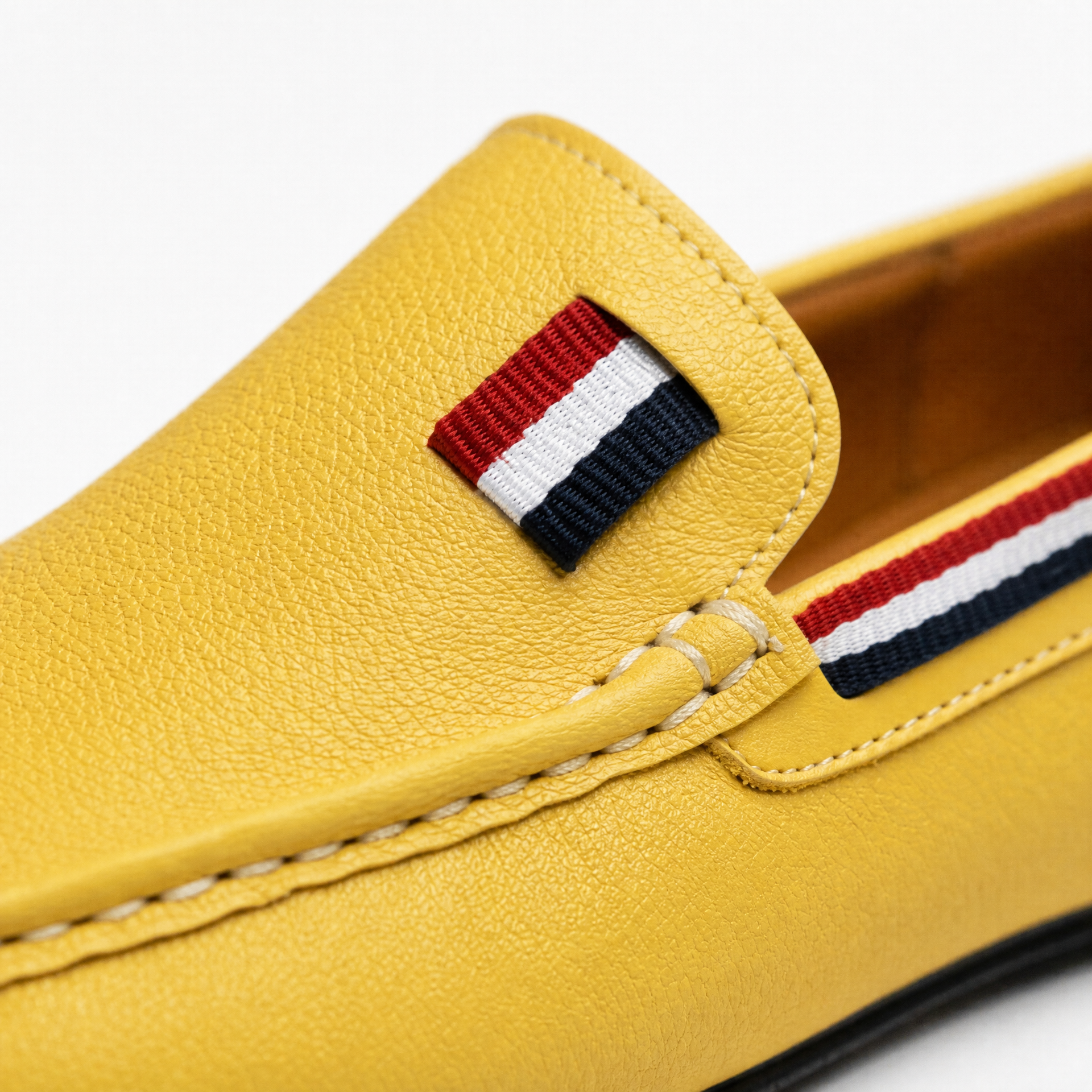 Yellow Tricolour Leather Loafers