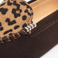 Brown Suede Leopard Saddle Loafers