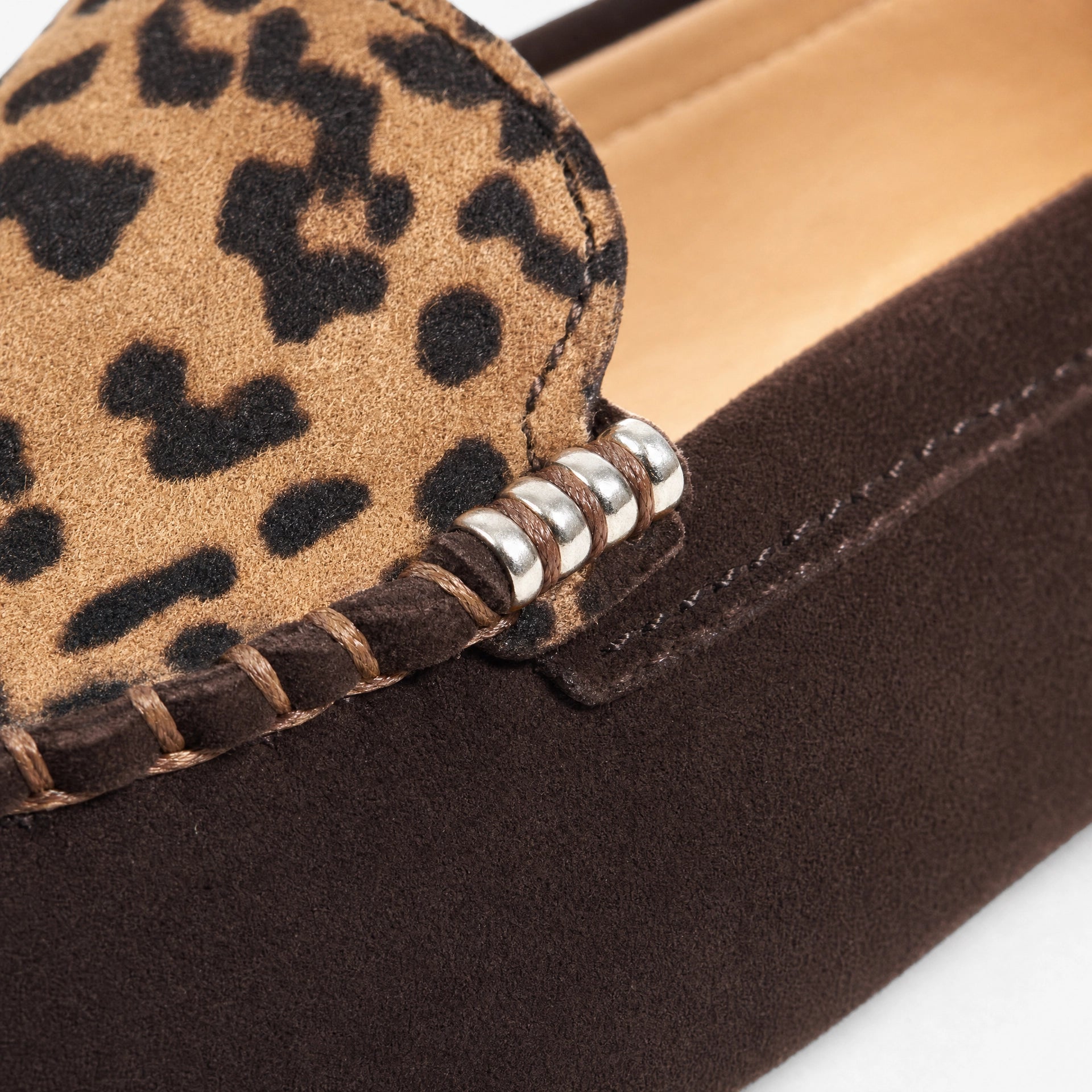 Brown Suede Leopard Saddle Loafers