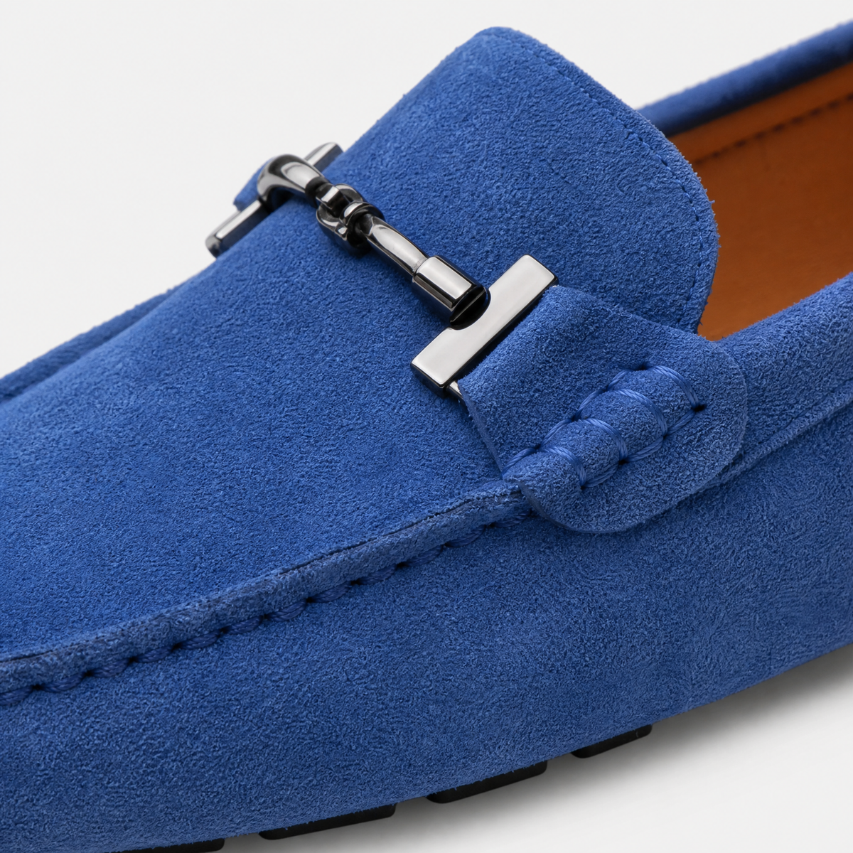 Blue Suede Chain Detail Loafers