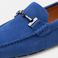 Blue Suede Chain Detail Loafers