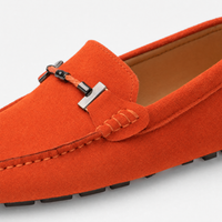 Orange Suede Chain Driving Loafers