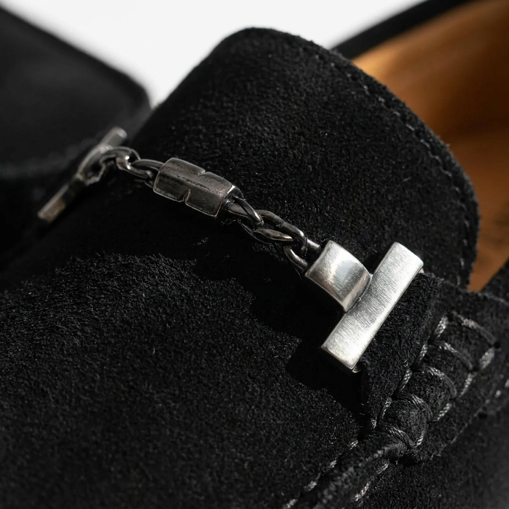 Black Suede Chain Studded Loafers