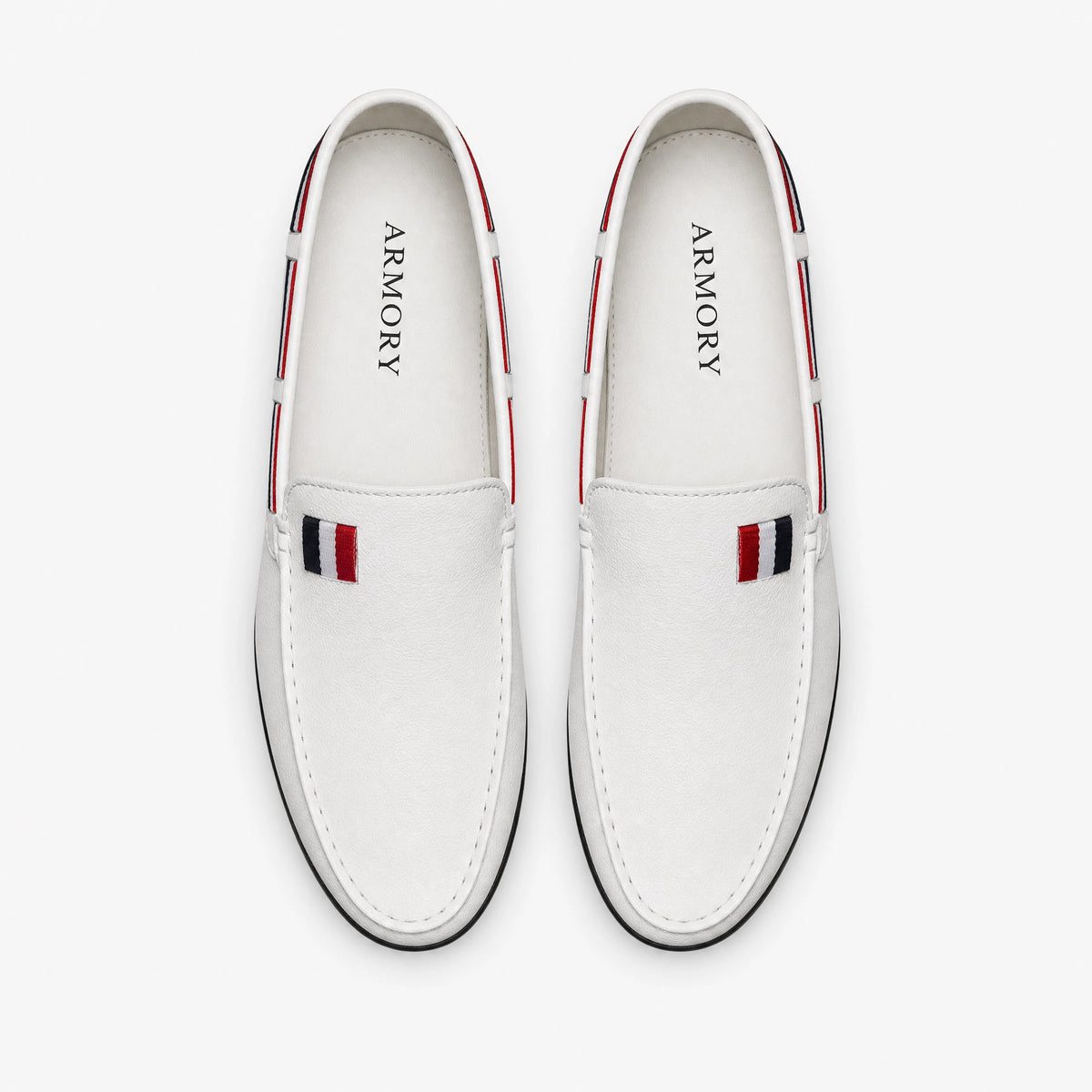 White Tricolour Leather Loafers