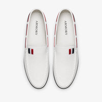 White Tricolour Leather Loafers