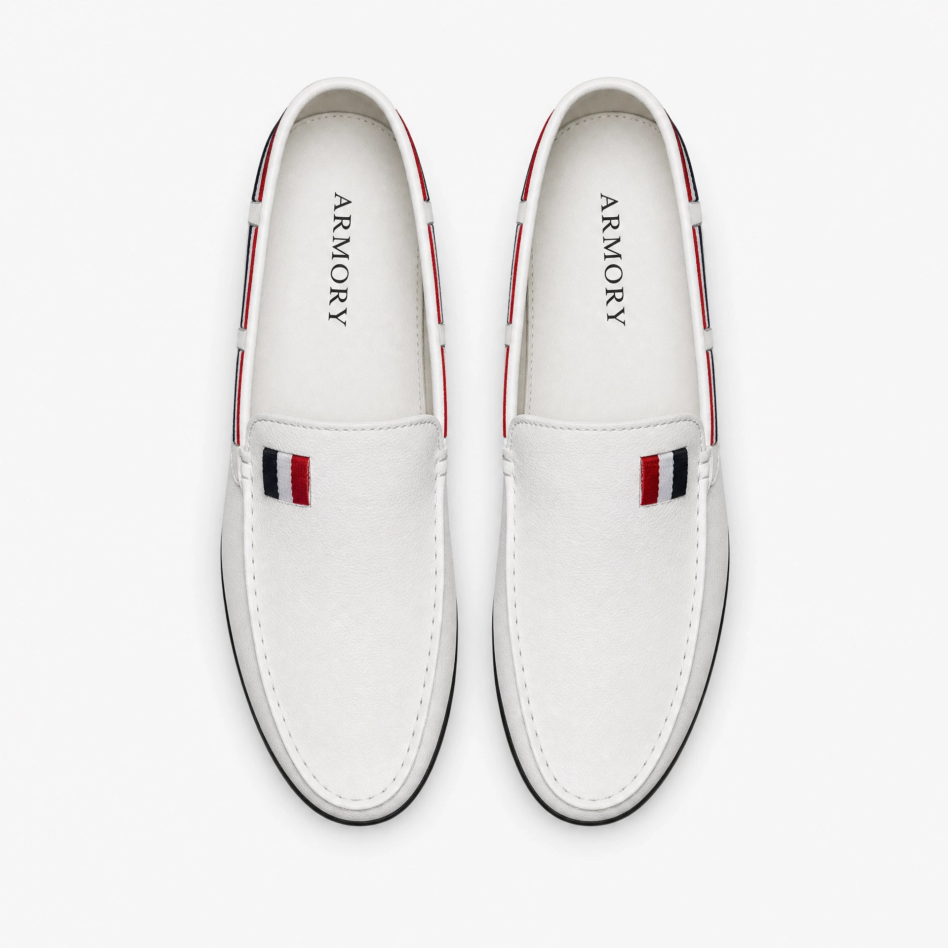 White Tricolour Leather Loafers