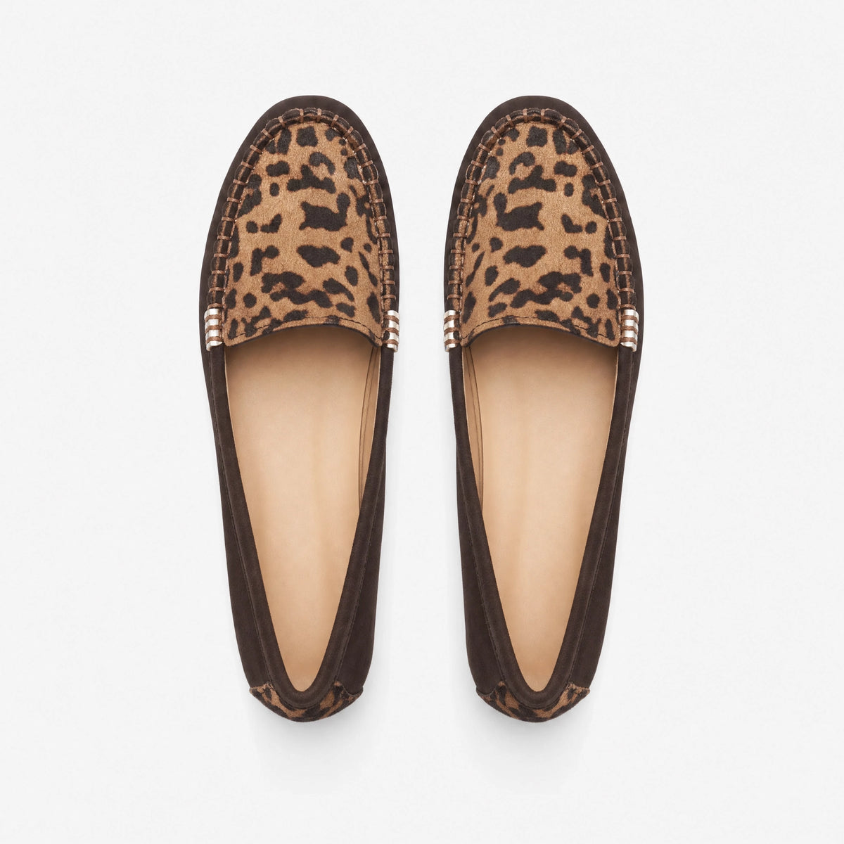 Brown Suede Leopard Saddle Loafers